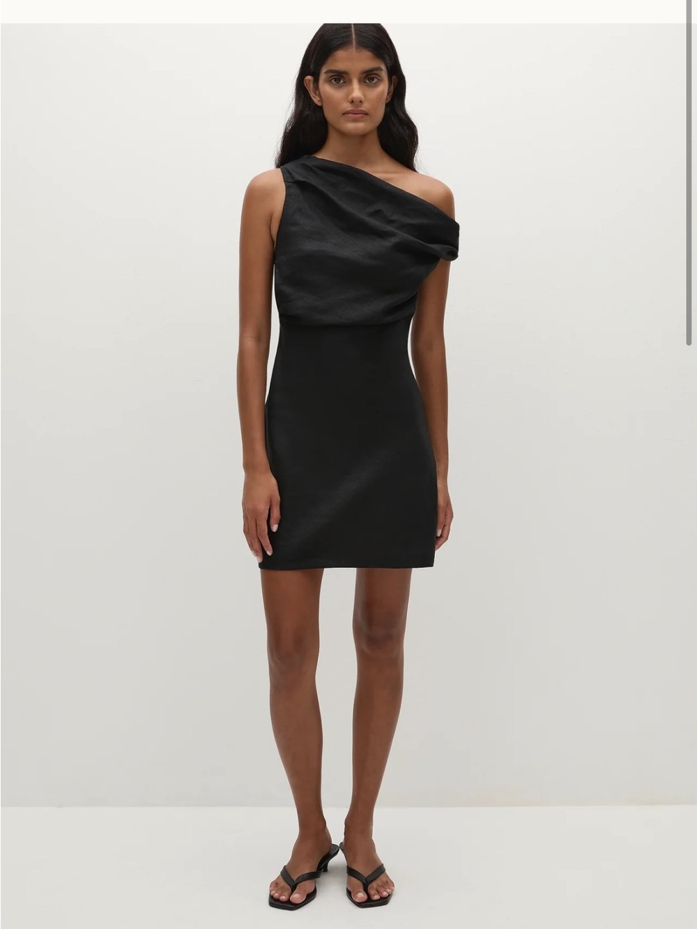 Faithfull the Brand Suis Dress - Asymmetric One-Shoulder Black Mini Dress - sz 4